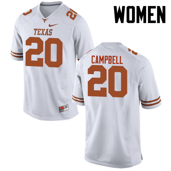 Women #20 Earl Campbell Texas Longhorns College Football Jerseys-White